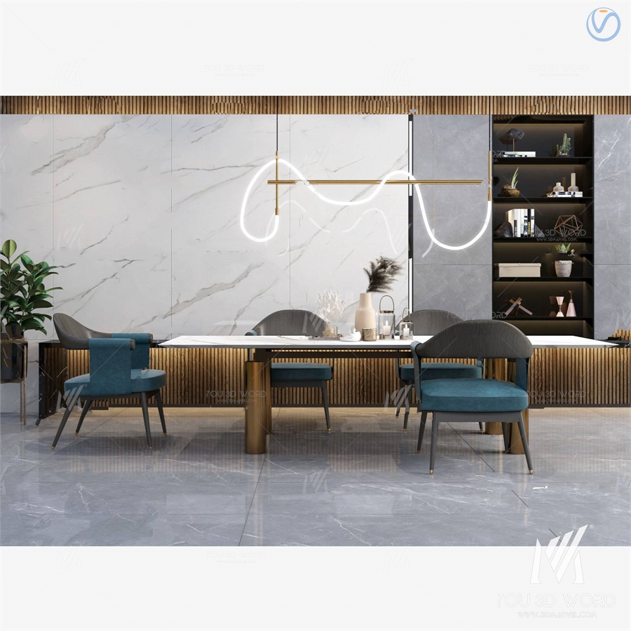 modern marble dining table chair 3d model